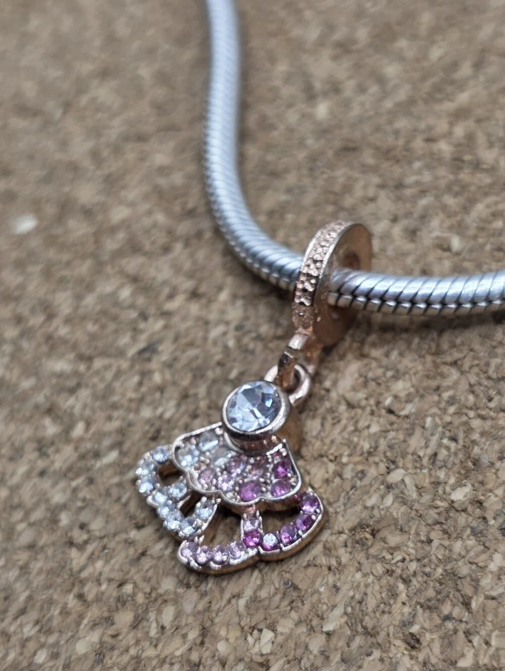 5/$25 ❤️ ROSE GOLD PINK AND WHITE CZ FAN CHARM FOR PANDORA - Picture 2 of 2